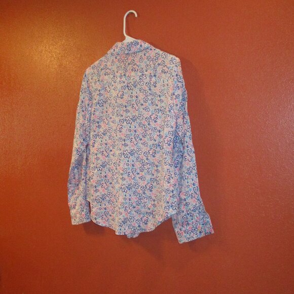 Lilly Pulitzer Woman Large White Blue Pink Floral Button Down Long Sleeve Shirt - Picture 7 of 8